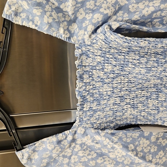 💕REFORMATION💕 Cambria Linen Top ~ Sofie Blue Floral Print Small S NWT - Picture 9 of 14